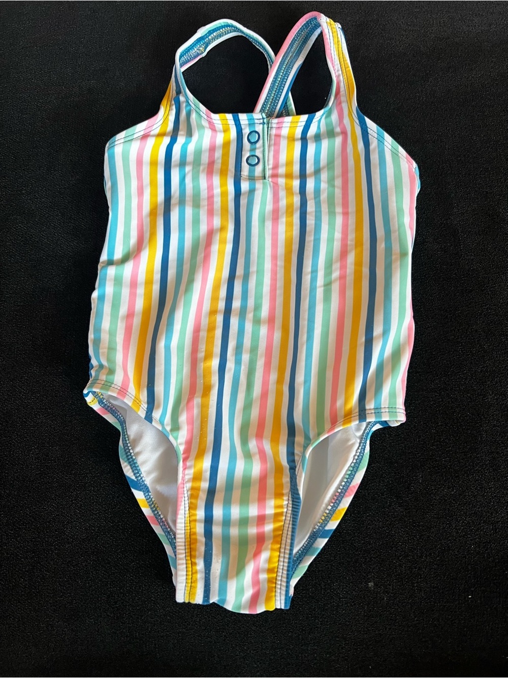 Old Navy Girls Rainbow Stripe One-Piece Swimsuit - Blue, Yellow, Pink, Green